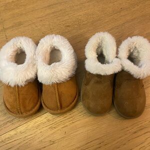 Cozy Brown Kids Shoes bundle with Faux Fur Lining slippers & boots 5-6 GUC